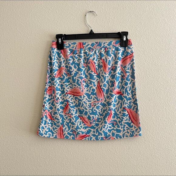 handmade flamingo print blue pink mini skirt - Picture 6 of 8